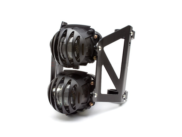 Motorcycle Black Dual Stacked Slicer Grill Streetfighter Projector Headlight Set - Fits Fork Sizes 32 - 59mm