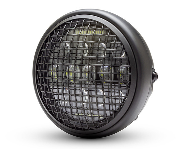 Motorcycle Headlight  7" Black Multi Projector LED Mesh Grill - 12v / 75w