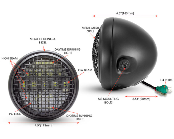 All steel Bucket Motorcycle Headlight with option Passing light