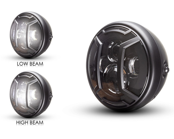 7 inch Headlight Motorcycle | 7" Black Multi Projector LED |  Armour Cover