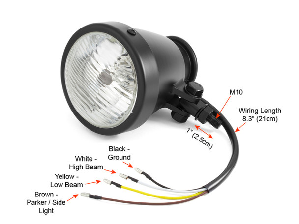 4.5 Inch Vintage Motorcycle Headlight | 12V Matte Black | Bottom Mount