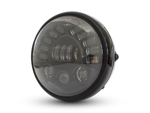 7 inch LED Motorcycle Headlight | with Integrated turn signal | Black Steel Bucket