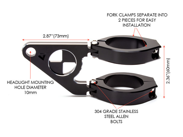 Motorcycle Headlight Bracket | 33mm to 59mm | Beemer Hinged Shorty