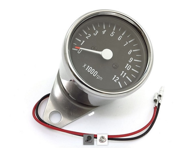 Motorcycle Tachometer chrome mini Dia. 2.5 with bracket (honda, kawasaki, suzuki, yamaha)