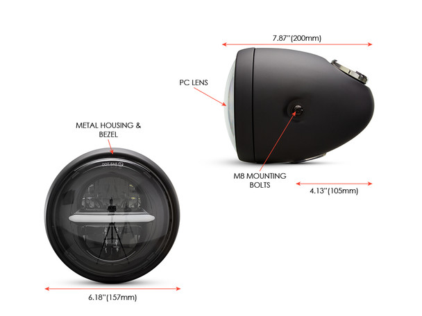 Headlights 5.75" Vintage Style Black Metal Led Headlight | Integrated Digital Gps Speedometer

 LED with hi/lo- Super bright that will light up the night.

5.75” Vintage Style Led Headlight |  Integrated Digital Gps Speedometer | LED Headlight

This Unique Eye Catching Headlight Combines A Vintage Look With A Modern Digital Gps Speedometer.

The Headlight Shape Is A Replica From The 1960’S And Internally We Have Used A Quality Classic Style Led Insert. Both The Housing And Bezel Are Made Of Metal With A Matte Black Finish.

The Speedometer Uses The Latest Gps Technology And Is A Great Simple Solution For Custom Bike Builders -

 Zero Mods to install on your bike. Just hook up the power-Mount the GPS reciever- Bolt her on

and off ya go! Super simple and ready to rock.





 The specs - 
Metal Housing + Bezel
12V / 30W Led Insert |  Daytime Running Light
12V Gps Speedometer
LCD Digital Display
Mph / Kph (convient button actuated)
Odometer
Neutral Indicator Light
High Beam Indicator Light
Speed Alert Indicator
Oil Pressure Indicator
Turn Signal Indicator Light
Fuel Level Alert Indicator
Background Light
100% Waterproof - Ip67
Wiring Instructions Included
Dimensions - Please See Photos