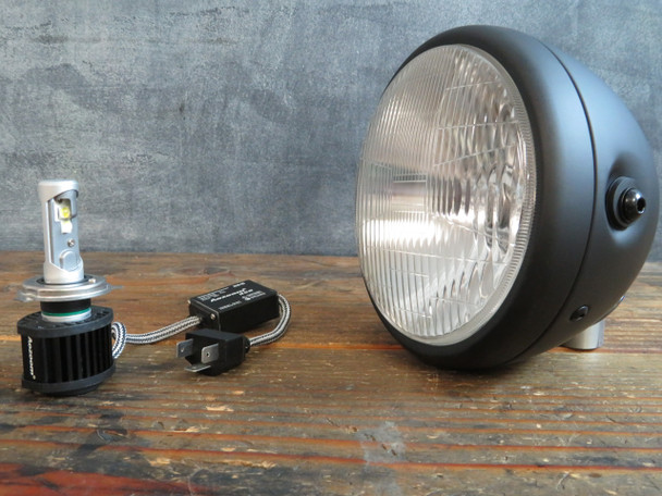 steel motorcycle headlight with LED insert
