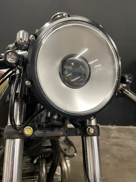 Cyclop Billet Motorcycle LED Projector Headlight 7 Inch lens | Billet Ring LED High Output