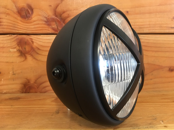 7 Inch Motorcycle Headlight | Billet X Guard | H4 Halogen | Metal Bucket