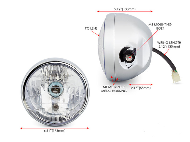 6.75" Chrome Universal Metal Headlight - Emarked