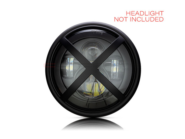 Harley Davidson Headlight guard cover | 7 inch X-Rally Grill Design | Black CNC Aluminum