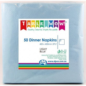 Dinner Napkins - Light Blue 2 Ply Pkt 50