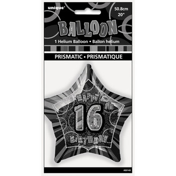 Balloon Foil 18" Black Prismatic Star 16 (Uninflated)