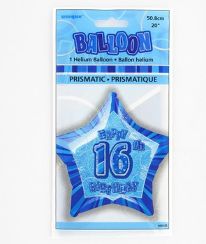 Balloon Foil 18" Blue Prismatic Star 16 (Uninflated)