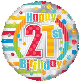 Balloon Foil 18" Happy 21st Birthday Colourful Patterned Foil 