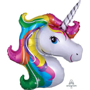 Balloon Foil Supershape Unicorn Head w/ Colourful Hair (Uninflated)