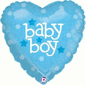 Balloon Foil 18" Baby Boy Heart Holographic (Uninflated)
