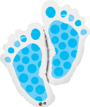 Balloon Foil Supershape Baby Footprints Blue Spots (Uninflated)