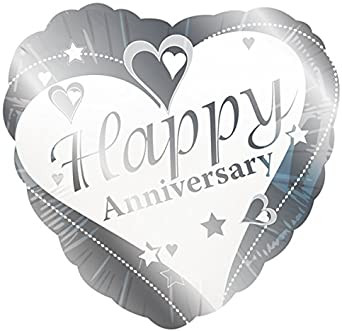 Balloon Foil 18" Happy Anniversary Silver Heart