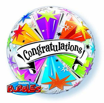 Balloon Bubble Congratulations w/ Bursting Coloured Stars 