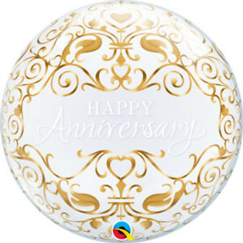 Balloon Bubble Happy Anniversary Gold Filigree (Uninflated)