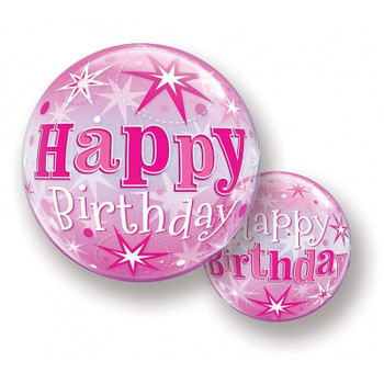 Balloon Bubble Happy Birthday Pink Stars 
