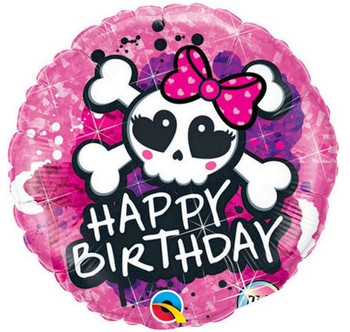 Balloon Foil 18" Happy Birthday Cute Punk Skull (Uninflated)