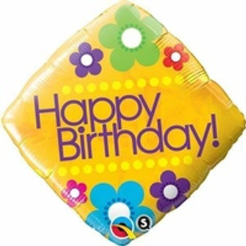 Balloon Foil 18" Happy Birthday! Flower Diamond (Uninflated)