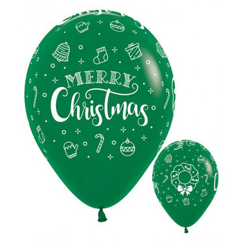 Balloon Green Merry Christmas Wreath & Theme Print 11" Pack of 25