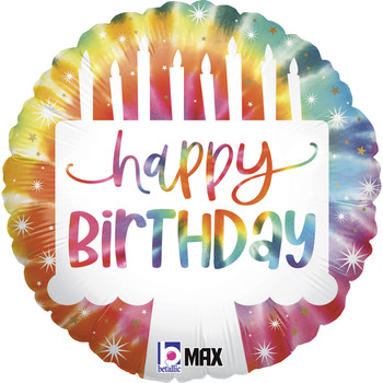 Balloon Foil 18" Happy Birthday Tie Dye Cake (Uninflated)