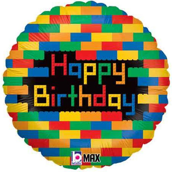 Balloon Foil 18" Happy Birthday Building Blocks (Uninflated)