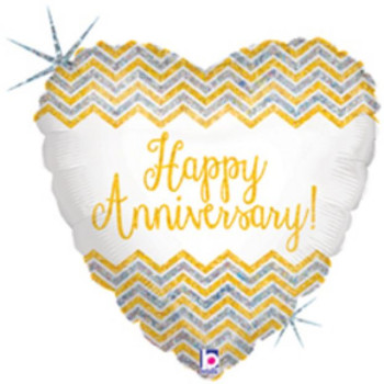 Balloon Foil 18" Chevron Happy Anniversary Heart (Uninflated)