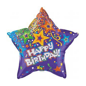 Balloon Foil Supershape Happy Birthday Purple Star (Uninflated)