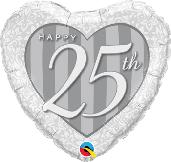 Balloon Foil 18" Happy 25th Heart (Uninflated)