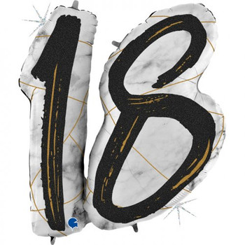Balloon Foil Supershape Double Digit Marble Black 18 (Uninflated)