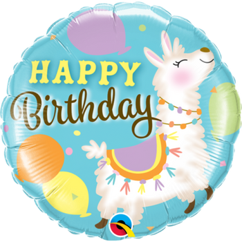 Balloon Foil 18" Happy Birthday Llama (Uninflated)