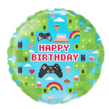 Balloon Foil 18" Happy Birthday Blox Game (Uninflated)