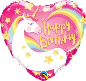 Balloon Foil 18" Happy Birthday Magical Unicorn Heart (Uninflated)