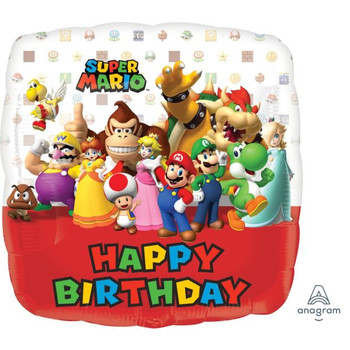 Balloon Foil 18" Super Mario Brothers Happy Birthday (Uninflated)