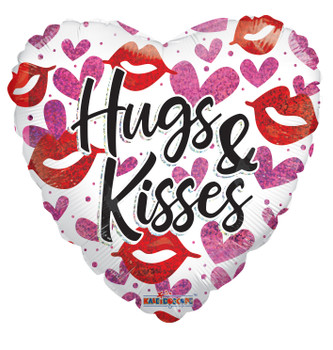 Balloon Foil 18" Hugs and Kisses Holographic (Uninflated)