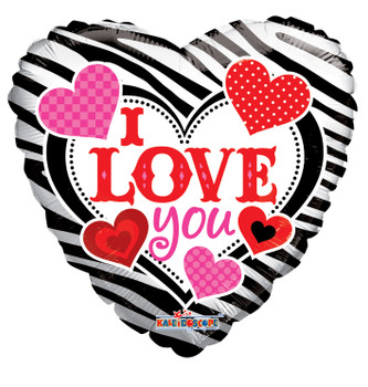 Balloon Foil 18" I Love You Zebra Print (Uninflated)