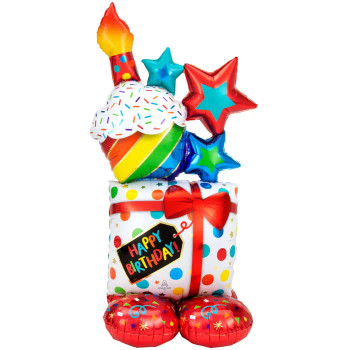Airloonz Happy Birthday Cupcake and Present Large - 68cm x 139cm (Uninflated)