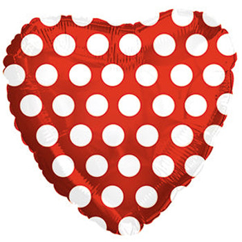 Balloon Foil 18" White Polka Dotted Red Heart (Uninflated)