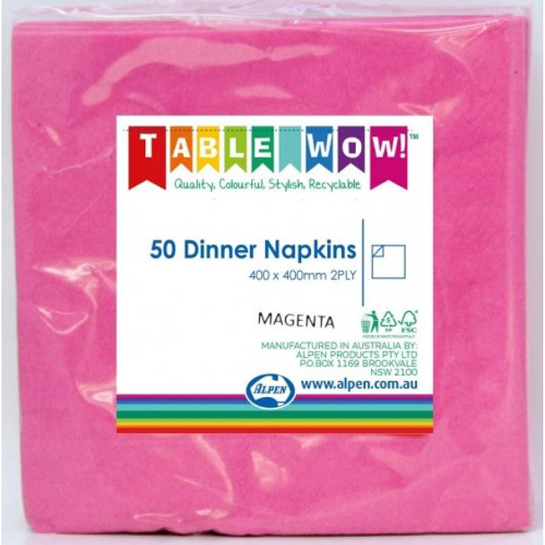 Dinner Napkins - Magenta / Hot Pink 2 Ply Pkt 50