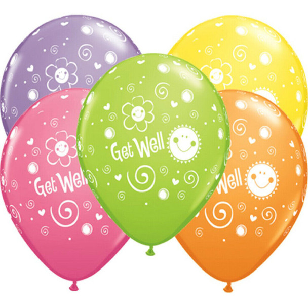 Balloon Get Well Sun and Flowers 11"  Pack of 25 (Uninflated)