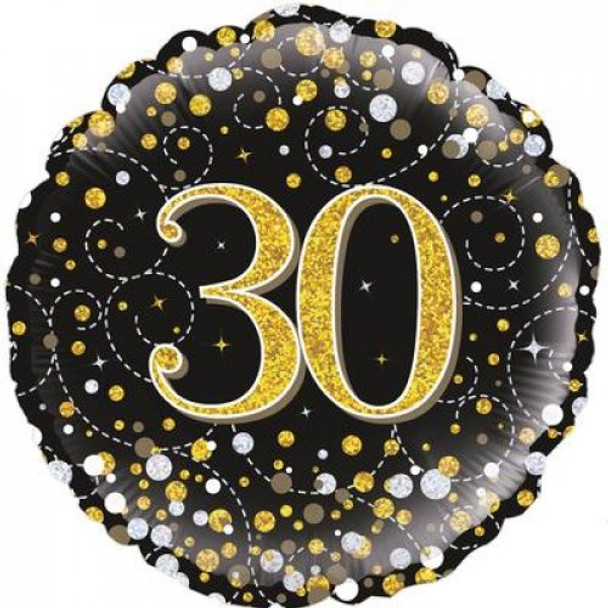 Balloon Foil 18" Sparkling Fizz Black & Gold 30 (Uninflated)