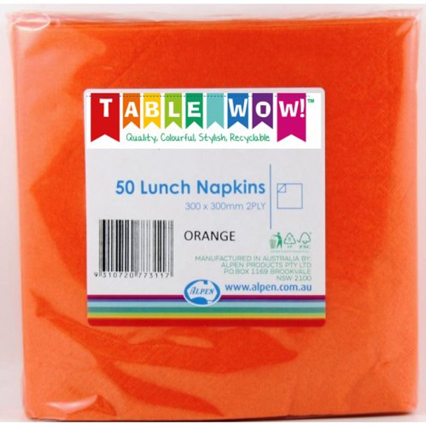 Lunch Napkins - Orange Pk 50 - 300 x 300mm