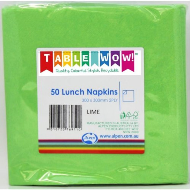 Lunch Napkins - Lime Pk 50 - 300 x 300mm