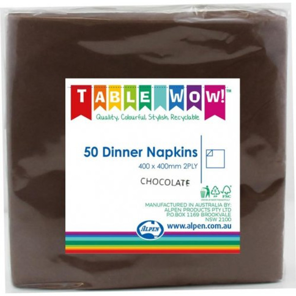 Lunch Napkins - Chocolate/Brown Pk 50 - 300 x 300mm