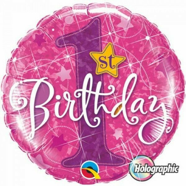 Balloon Foil 18" Pink Holographic 1st Birthday (Uninflated)