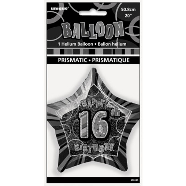 Balloon Foil 18" Black Prismatic Star 16 (Uninflated)